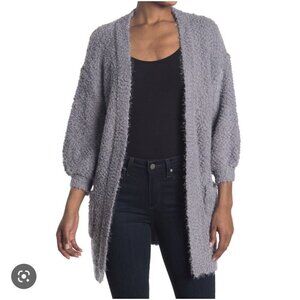 Frnch Paris Long Sleeve Solid Eyelash Oversized Cardigan,New- Gray - S/M